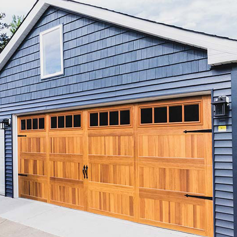 Garage door with wood paneling